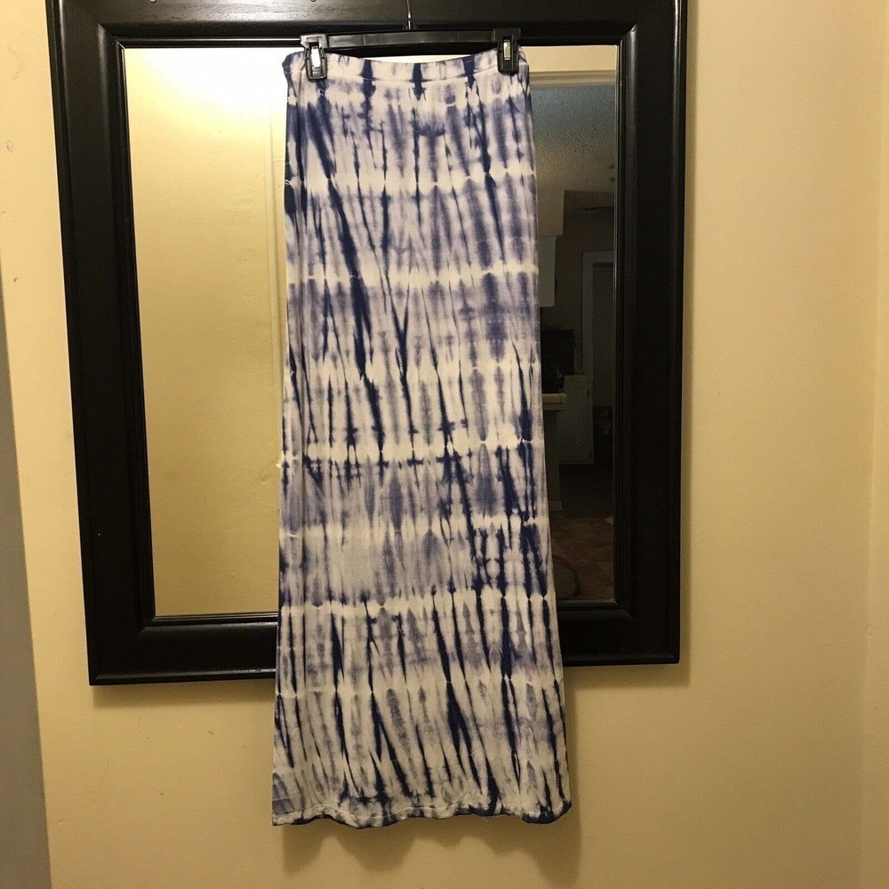 Unbranded Tie Dye Maxi Skirt SzL/XL Stretch Blue/White Elastic Pre-Owned